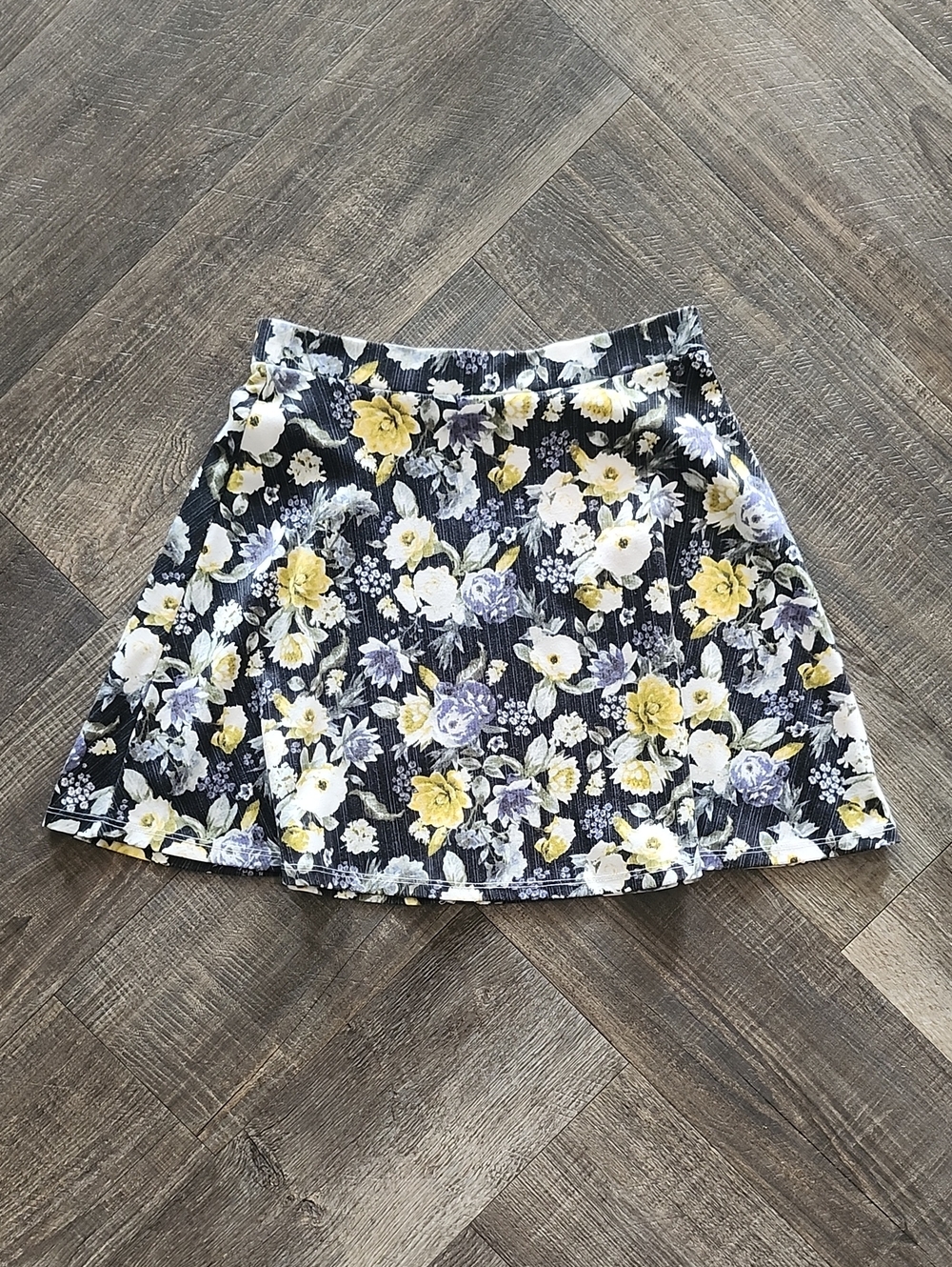 H&M Floral Circle Skirt - Navy, Yellow & White